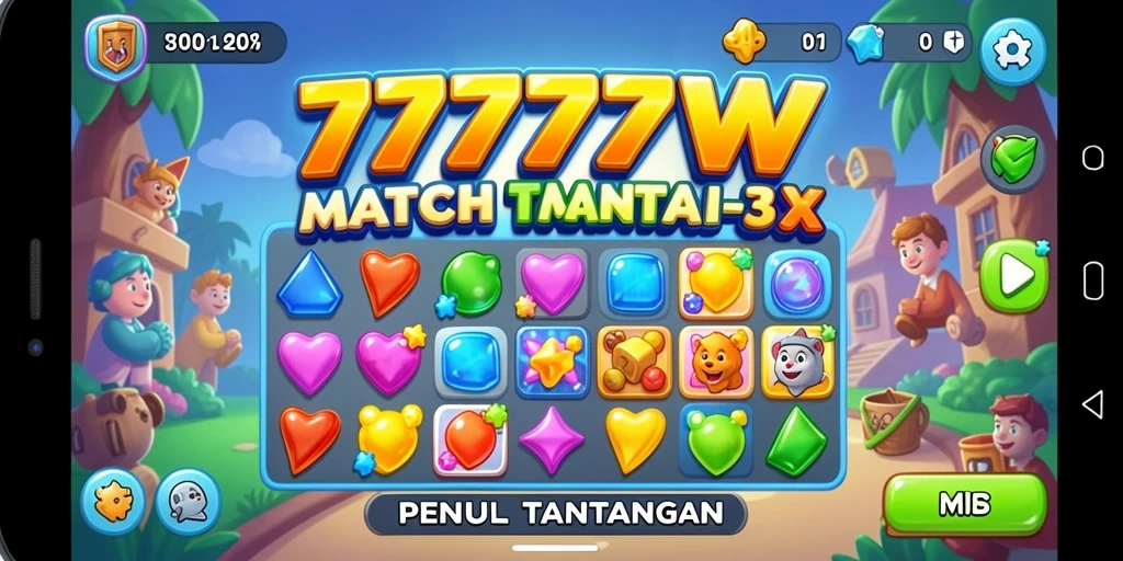 Screenshot gameplay 7777W dengan elemen Match-3 yang menarik.
