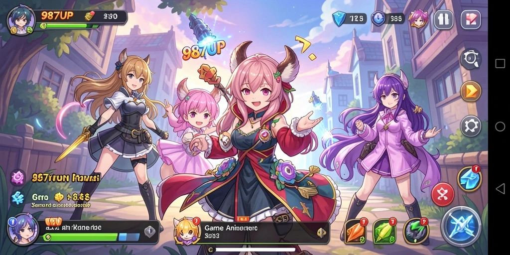 Tampilan gameplay seru dari 987UP dengan karakter Anime.