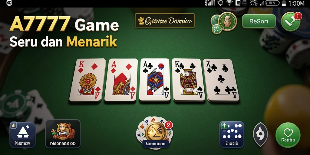Tangkapan layar gameplay A7777 dengan suasana permainan domino yang seru.