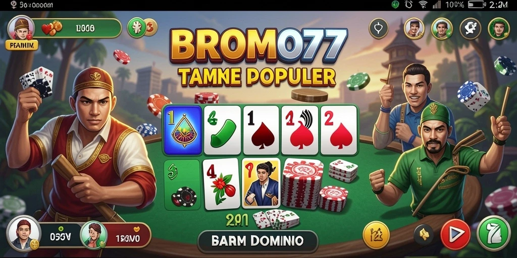 Screenshot BROMO77 menampilkan antarmuka permainan Domino yang menarik.