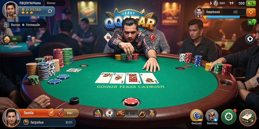 Tampilan gameplay menarik dalam QQSTAR yang menghadirkan keseruan permainan poker.