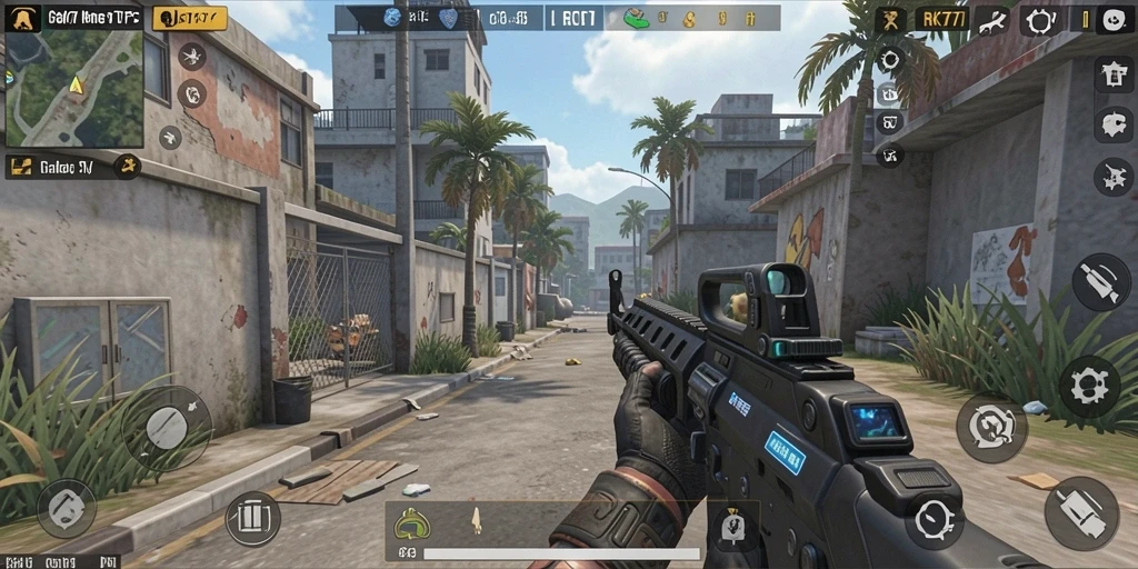 Tangkapan layar gameplay RK77 menunjukkan aksi pertarungan seru dalam TPS.