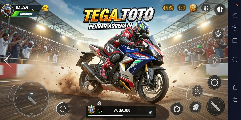 Screenshot gameplay TEGALTOTO menampilkan aksi balapan motor yang mengesankan.